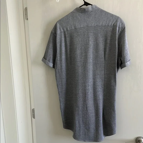 Zara Gray Casual Button Down Shirt with Mandarin Collar - Picture 5 of 5